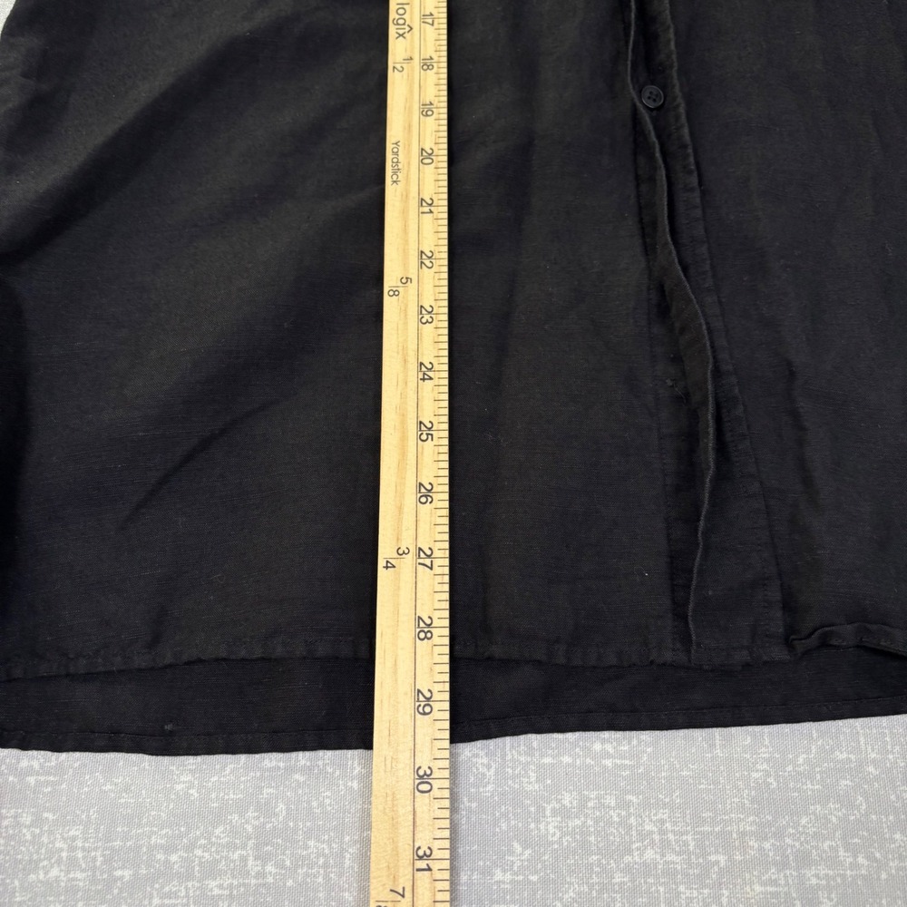 VTG Oleg Cassini Mens XL Black Short Sleeve Button Down Linen Blend Shirt Pocket - Picture 3 of 9
